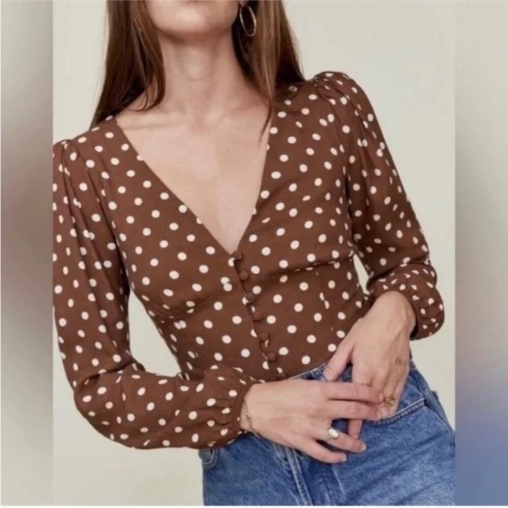 Reformation Brown Polka Dot Women's Top
